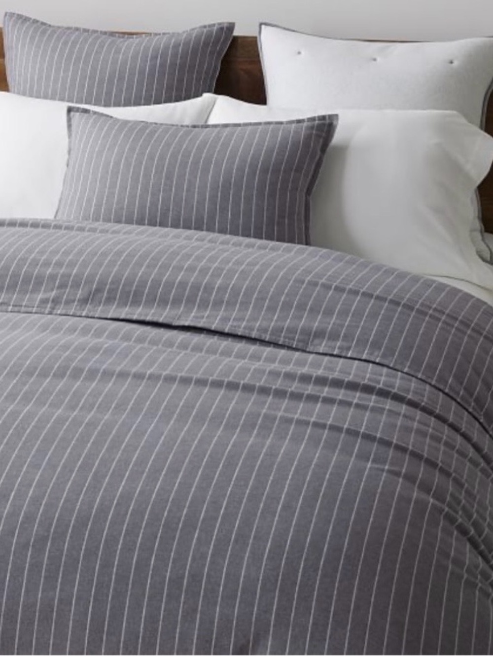 West Elm Duvet Flannel Pinstripe Full Queen Cover 100% Organic Cotton No Shams